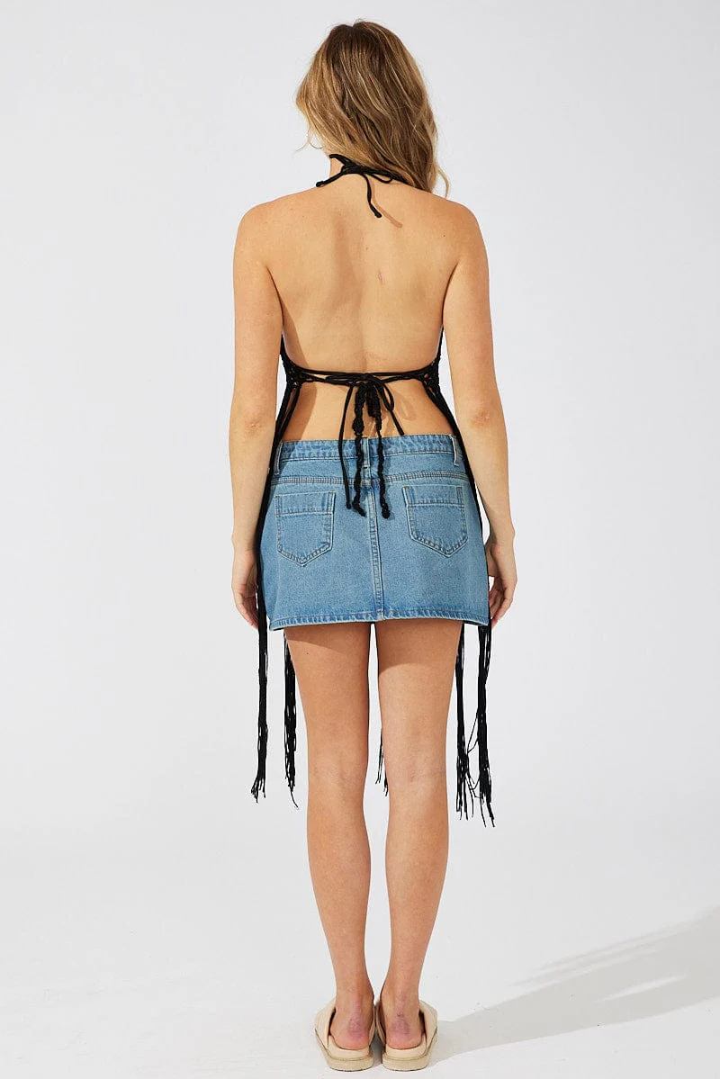 Black Crochet Knit Top Tassel - Image 5