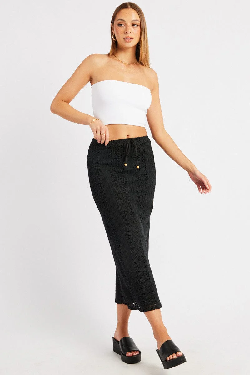 Black Crochet Maxi Skirt High Rise Relaxed Lined - Image 2