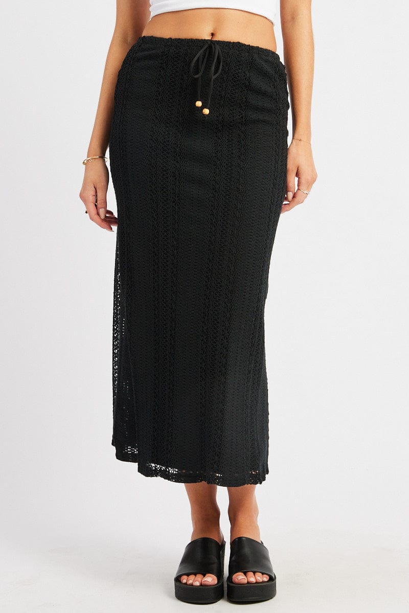 Black Crochet Maxi Skirt High Rise Relaxed Lined - Image 3