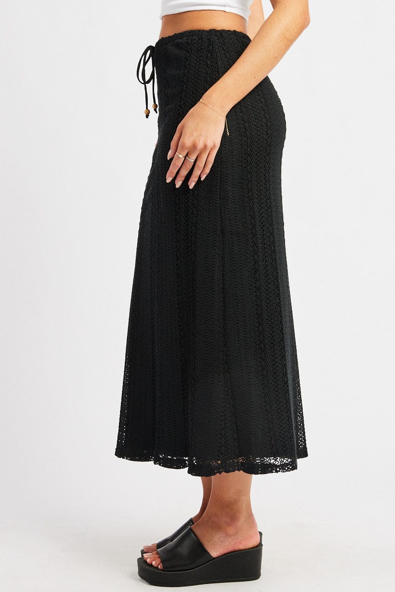 Black Crochet Maxi Skirt High Rise Relaxed Lined - Image 4