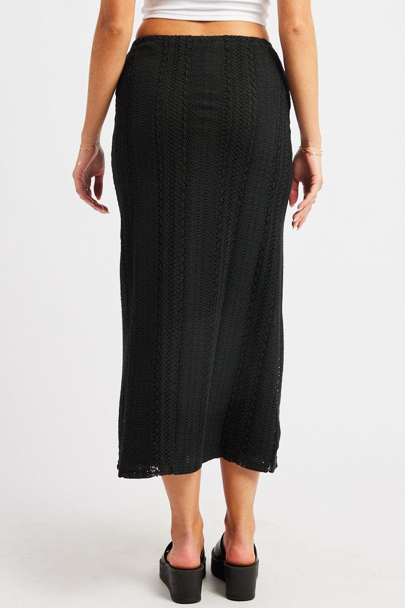 Black Crochet Maxi Skirt High Rise Relaxed Lined - Image 5
