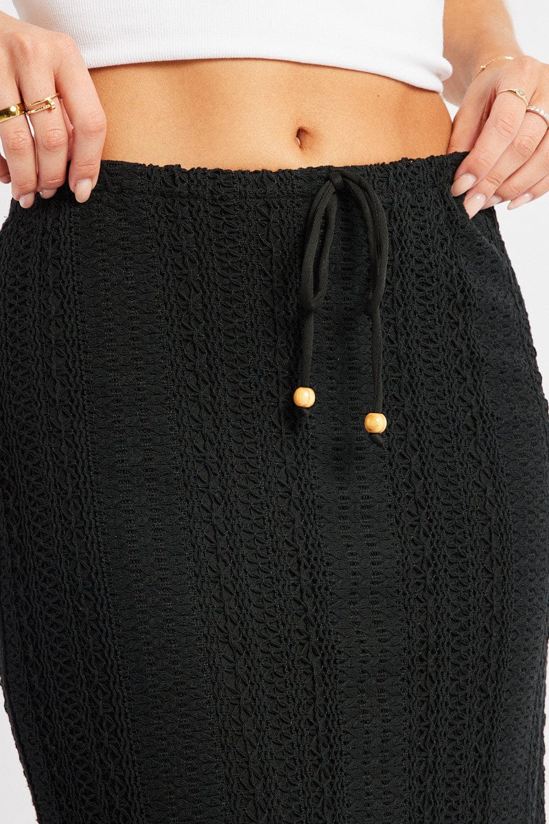 Black Crochet Maxi Skirt High Rise Relaxed Lined - Image 6