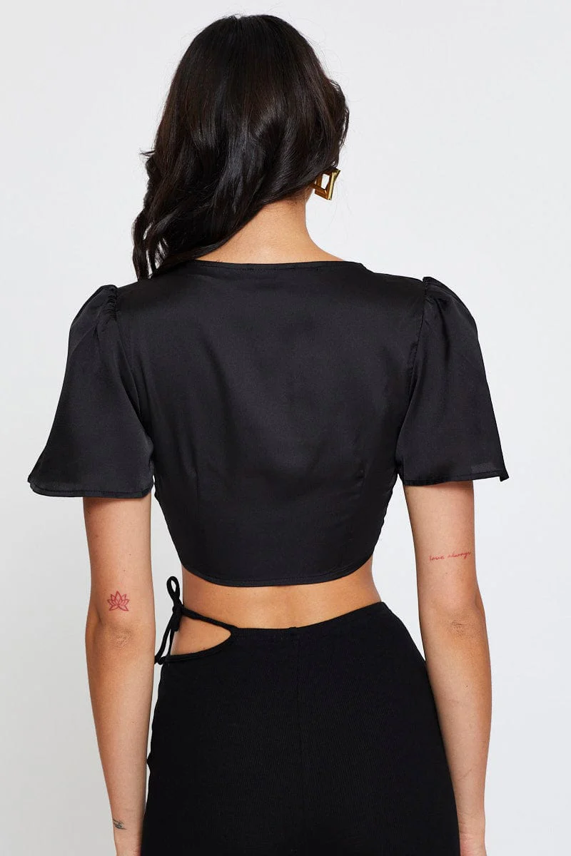 Black Crop Bolero Short Sleeve Tie Up - Image 5