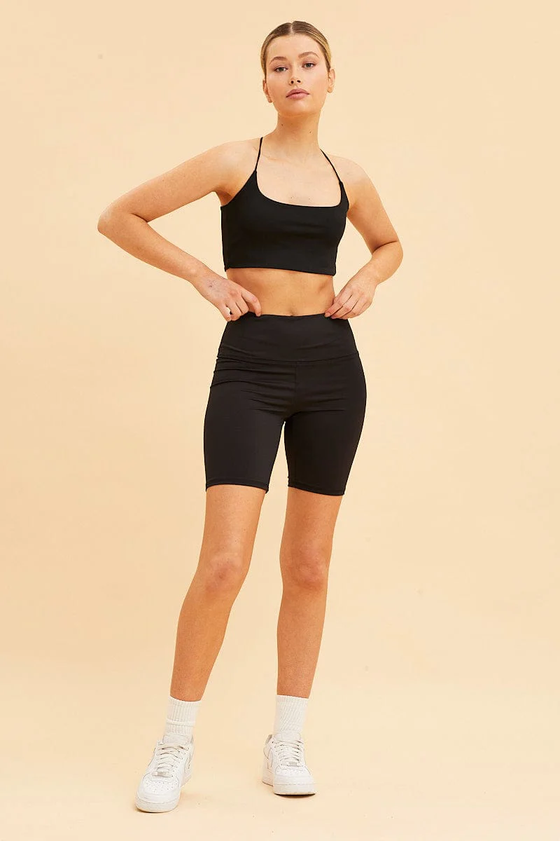 Black Crop Cami Top Scoop Neck Sleeveless Thin Strap - Image 2