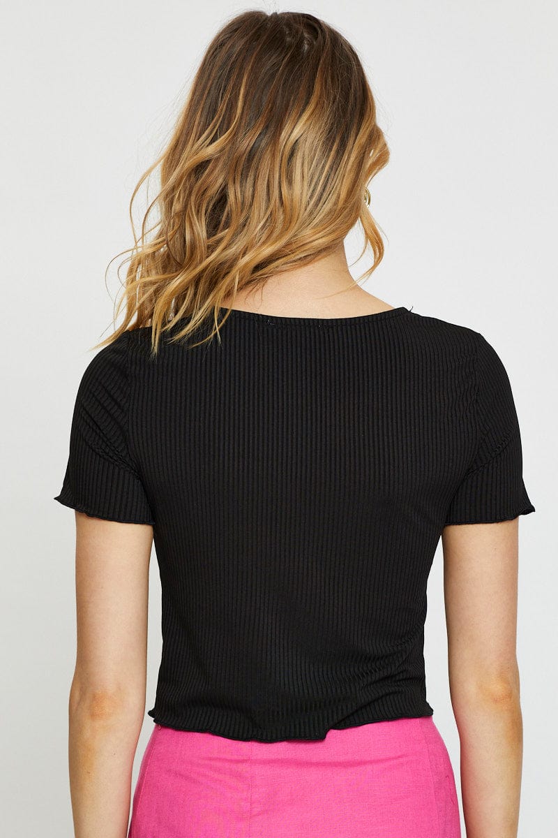 Black Crop Cardigan Short Sleeve Tie Front - Image 5