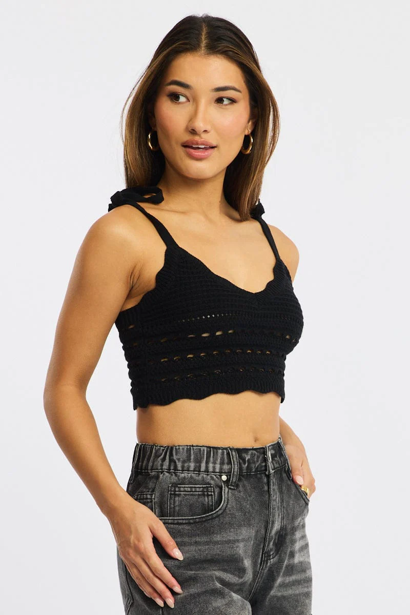 Black Crop Knit Top - Image 3