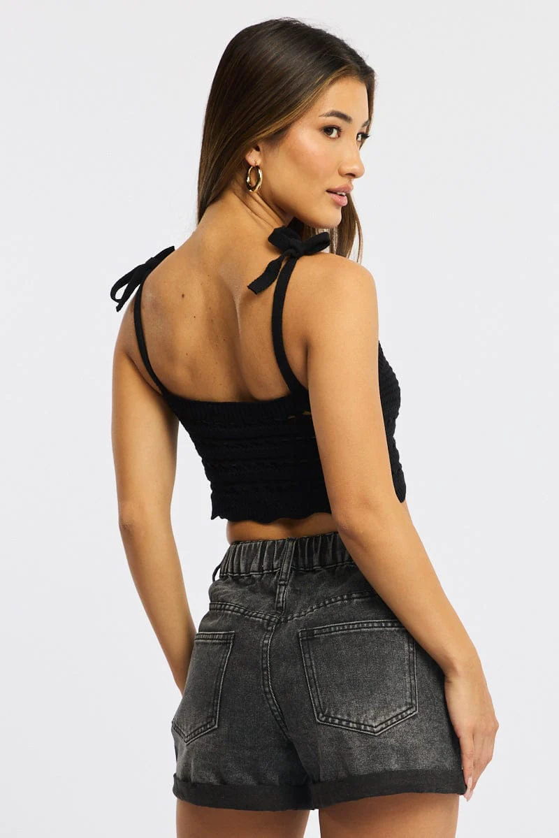 Black Crop Knit Top - Image 4
