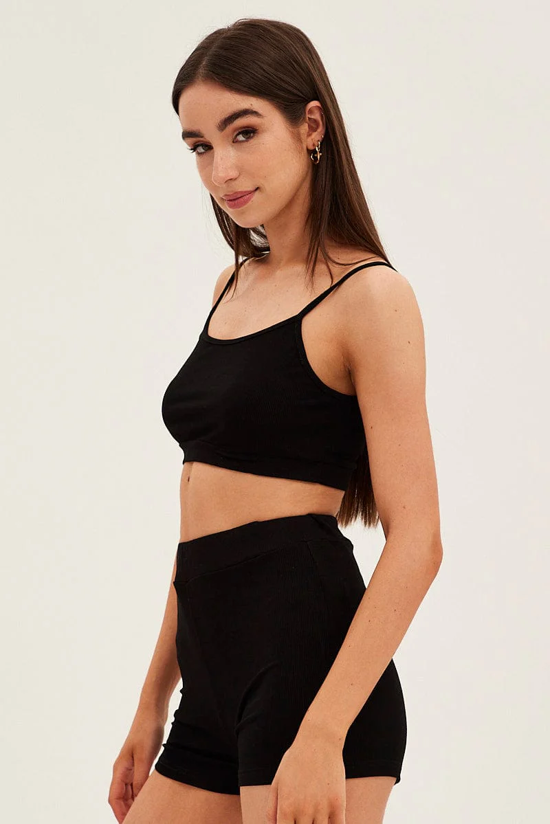 Black Crop Singlet Loungewear Set - Image 4