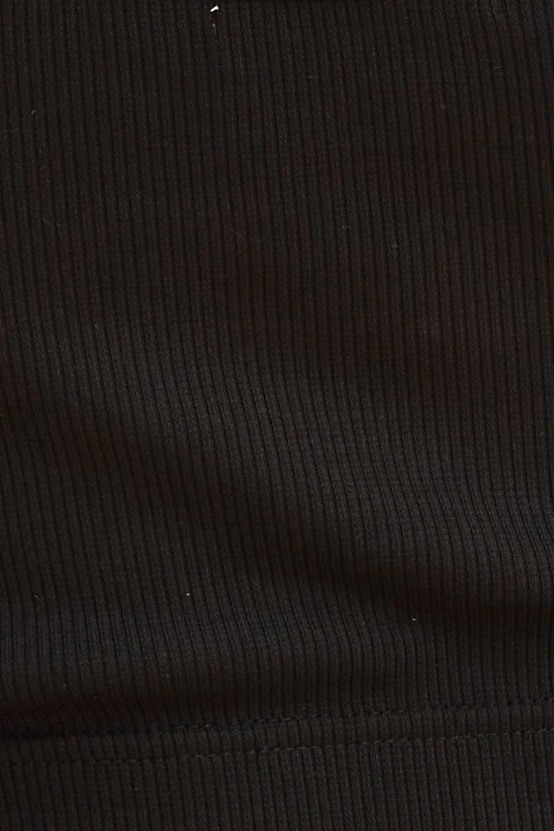 Black Crop Top Cotton Blend Rib Tank Elasticated Hem - Image 6