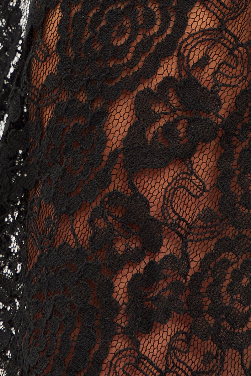 Black Crop Top Long Sleeve Sweetheart Neckline Lace - Image 6