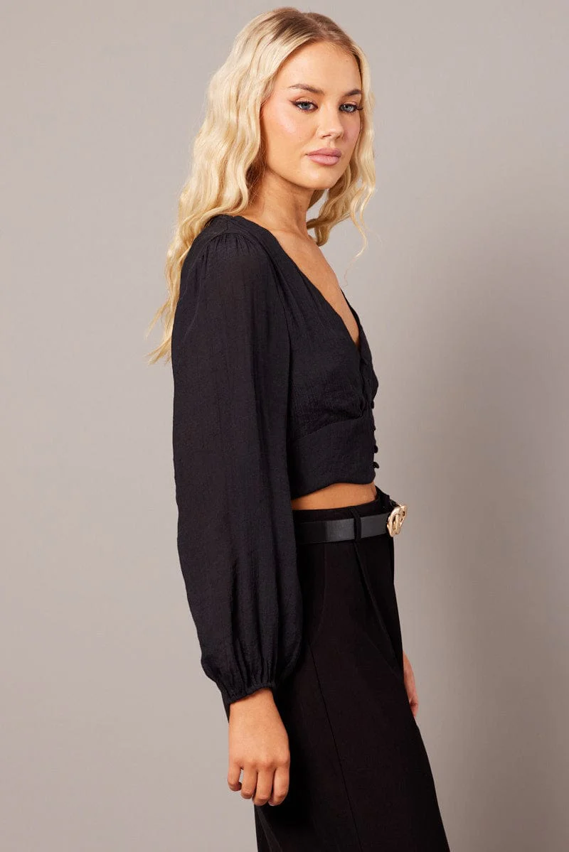 Black Crop Top Long Sleeve - Image 4
