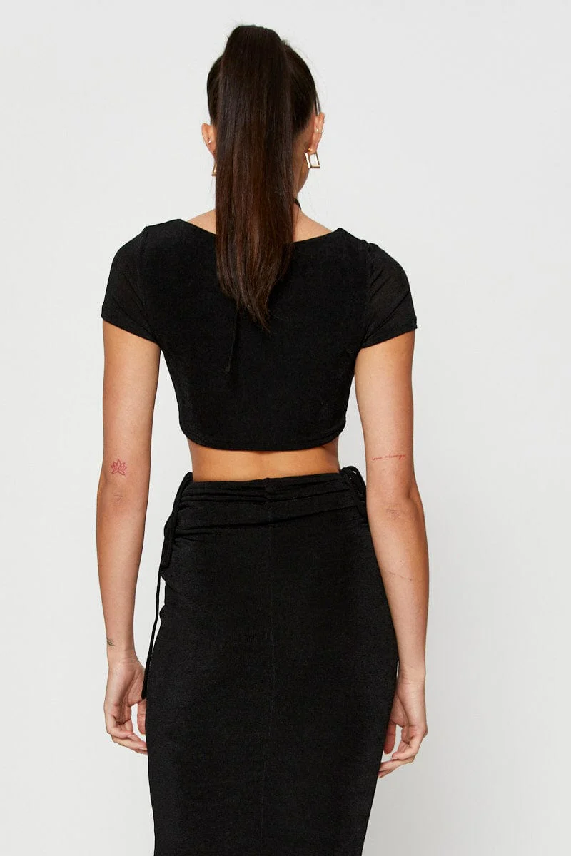 Black Crop Top Short Sleeve Halter - Image 6