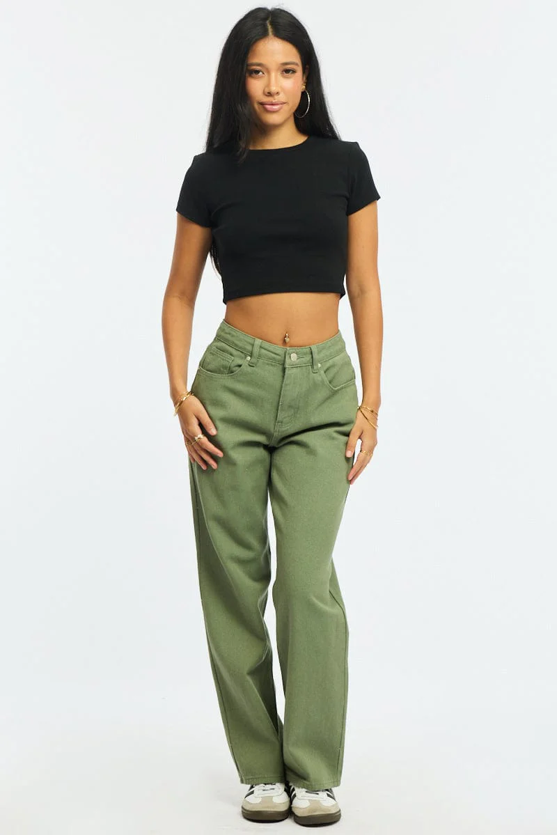 Black Cropped T-shirt Short Sleeve Crew Neck - Image 2