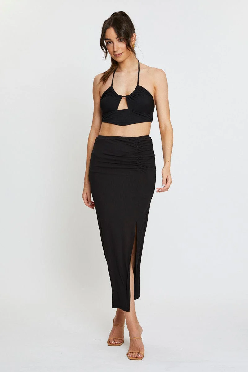 Black Cut Out Crop Top Halter Neck - Image 2