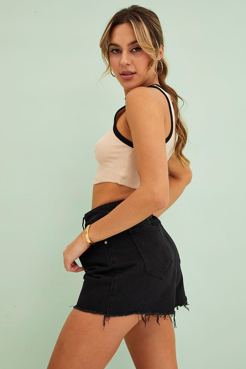Black Denim Shorts High Rise Relaxed - Image 4