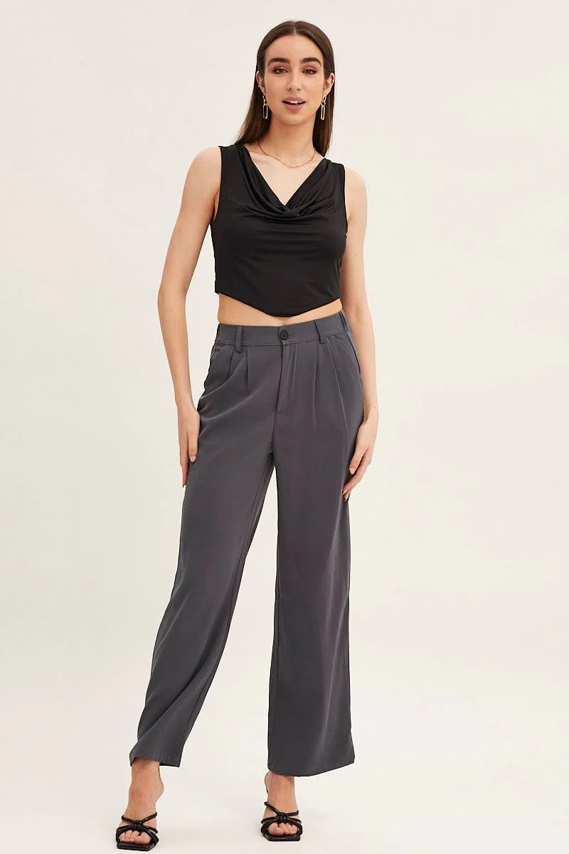 Black Dip Hem Cowl Neck Top - Image 2