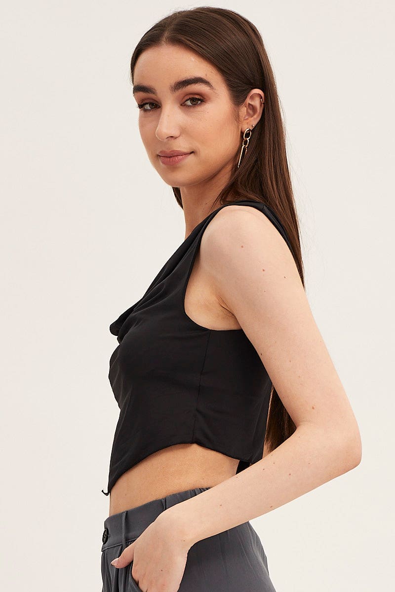 Black Dip Hem Cowl Neck Top - Image 4