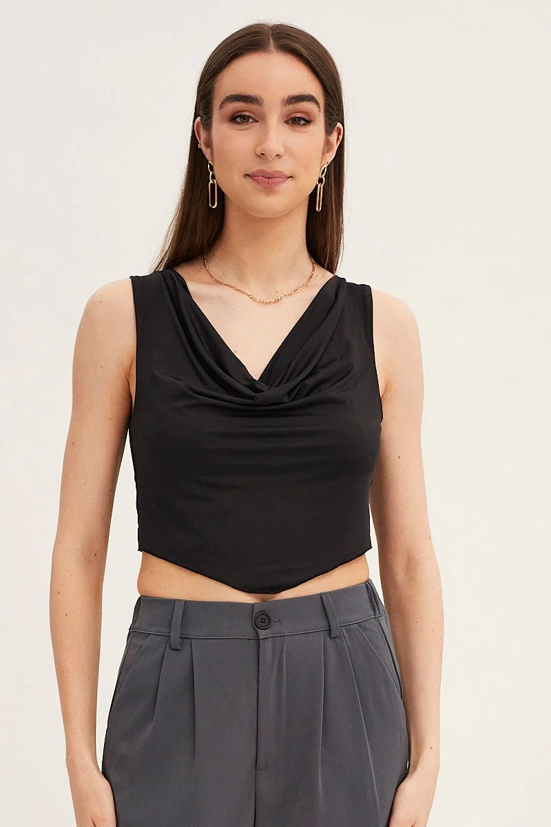 Black Dip Hem Cowl Neck Top - Image 9