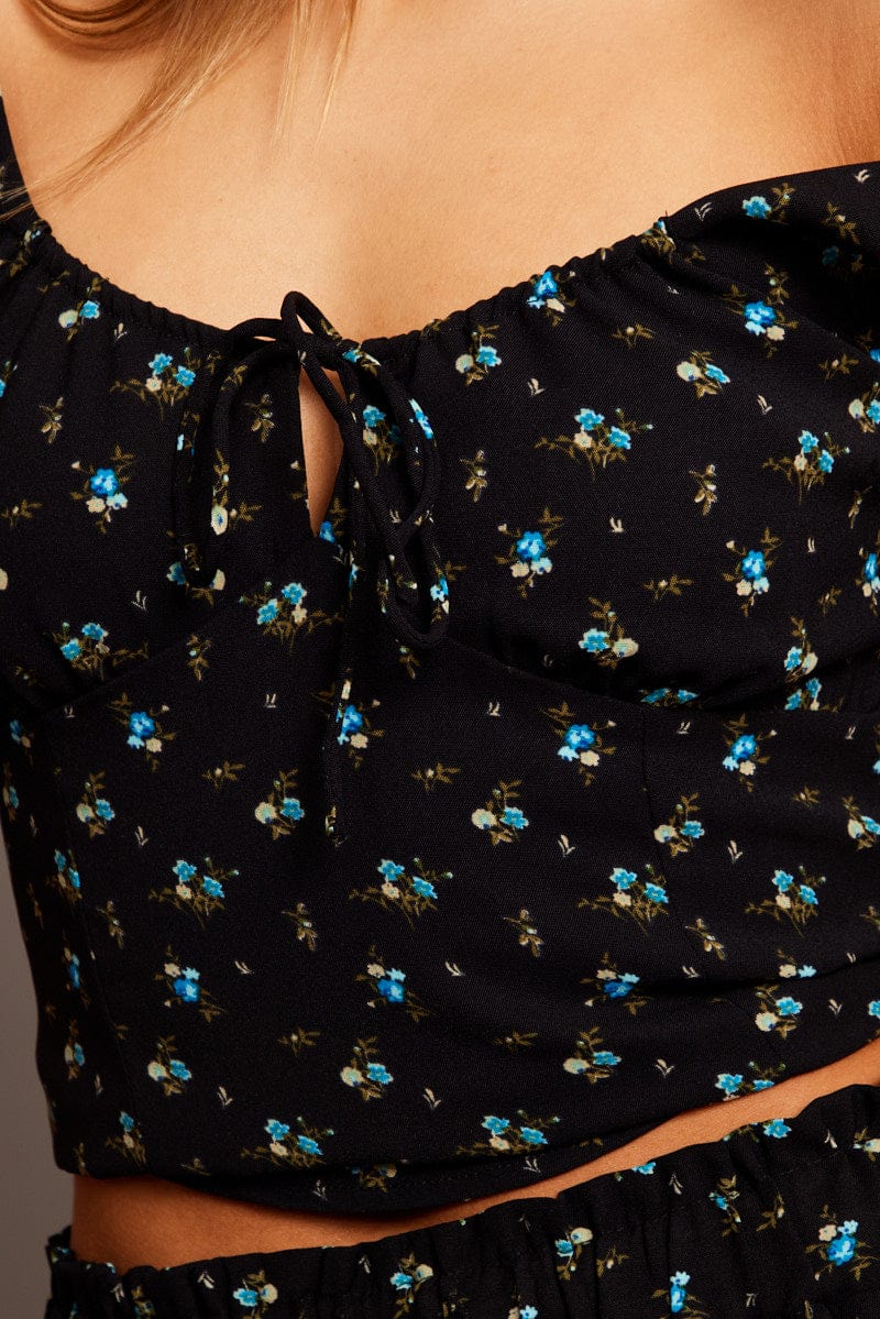 Black Ditsy Ruched Bust Top Sleeveless - Image 6