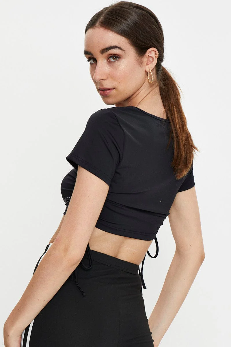 Black Drawstring Activewear T Shirt - Image 5
