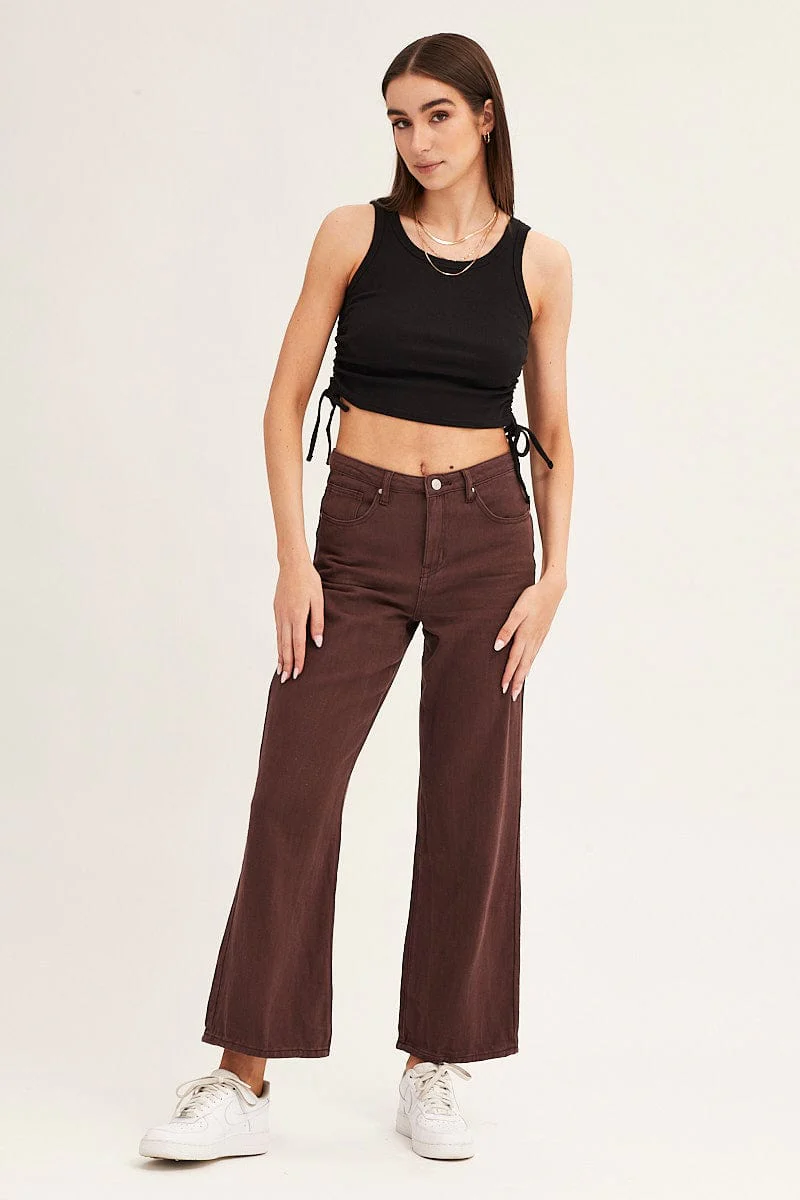 Black Drawstring Top Sleeveless Crew Neck Rib - Image 2