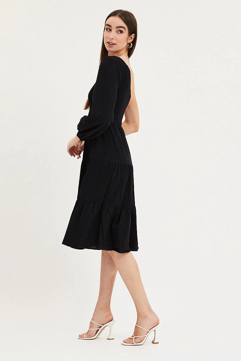 Black Dress One Shoulder Midi - Image 31