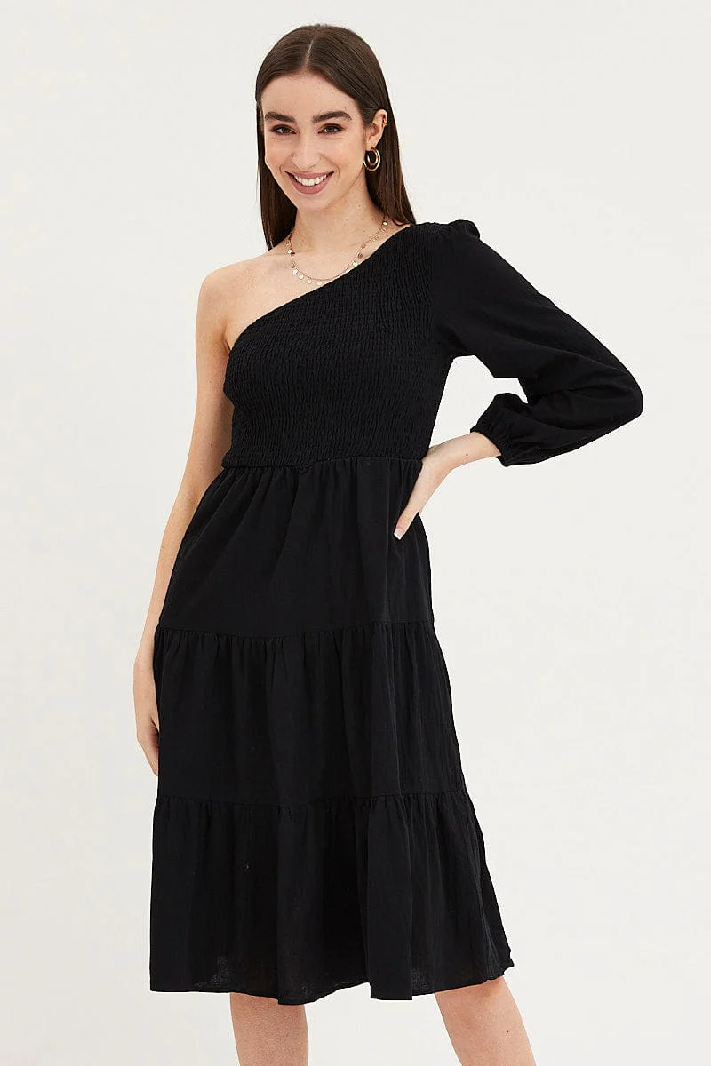 Black Dress One Shoulder Midi - Image 5