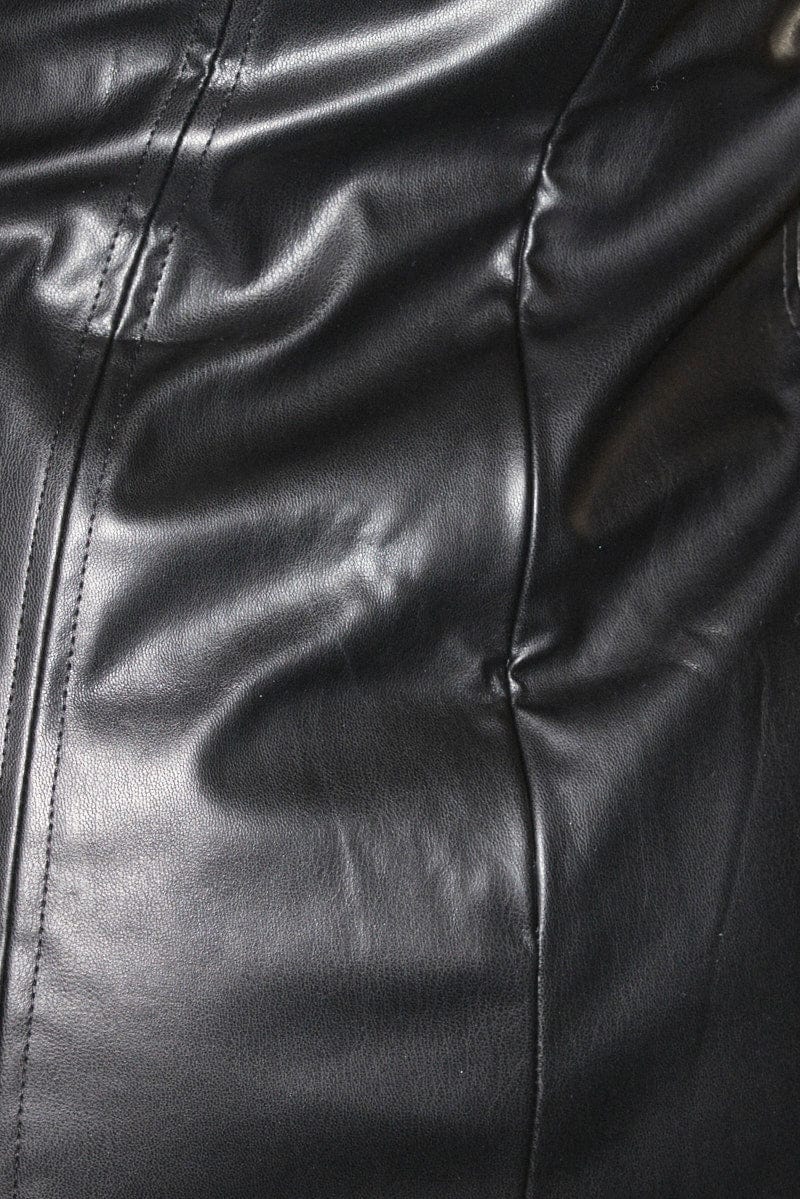 Black Dress Sleeveless Midi Boob Tube Faux Leather - Image 5