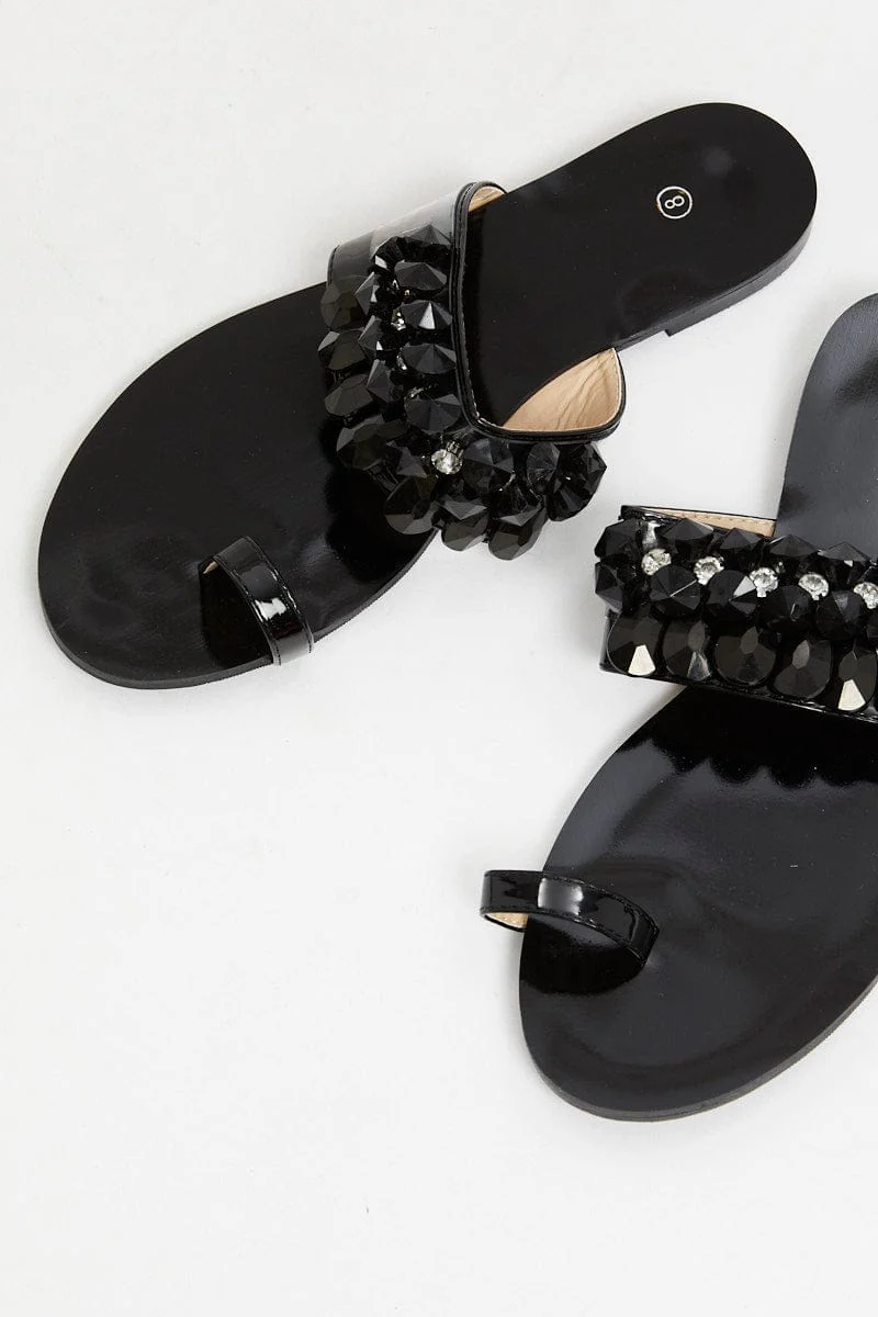 Black Embellished Flat Slides - Image 2