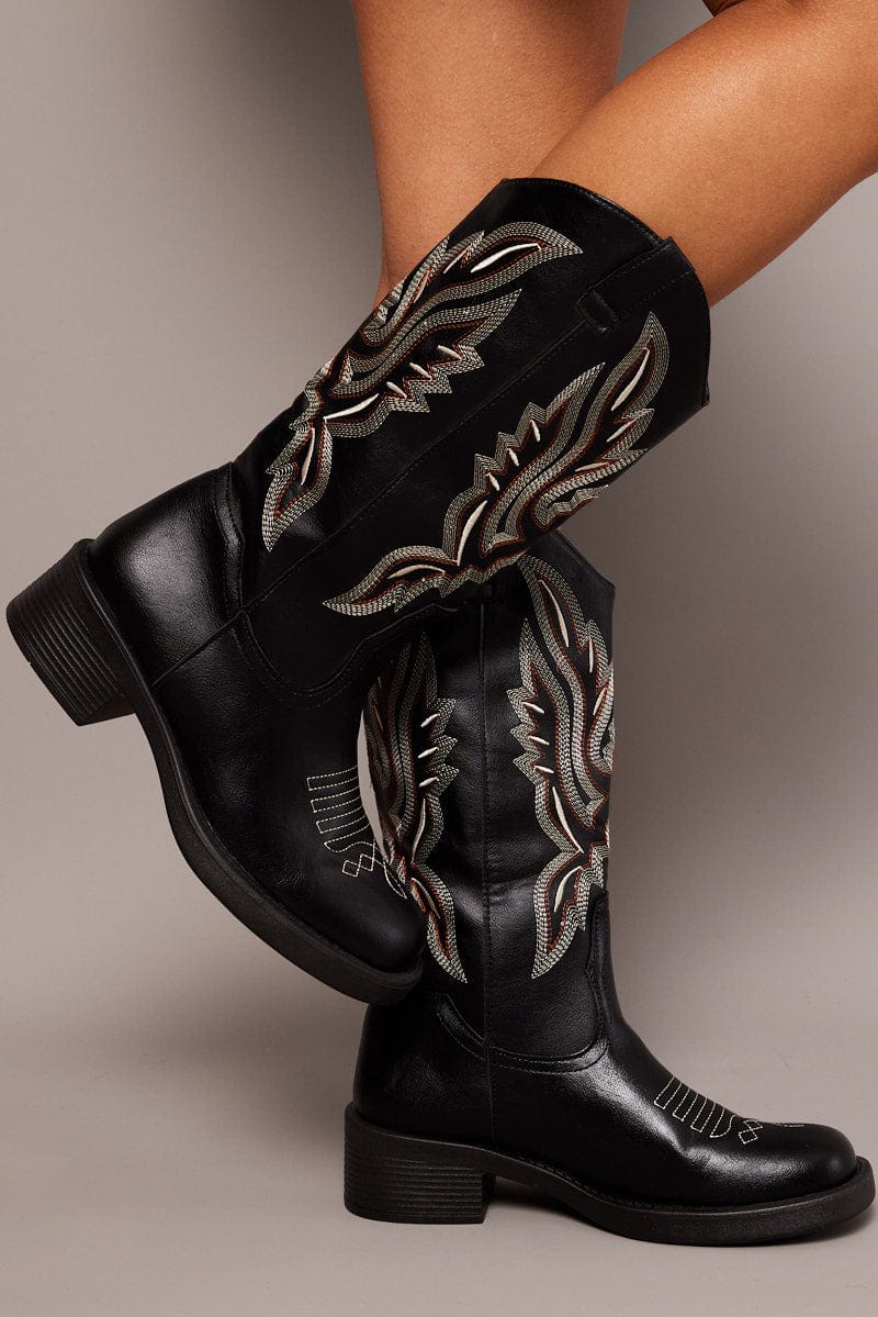 Black Embroidered Western Boots