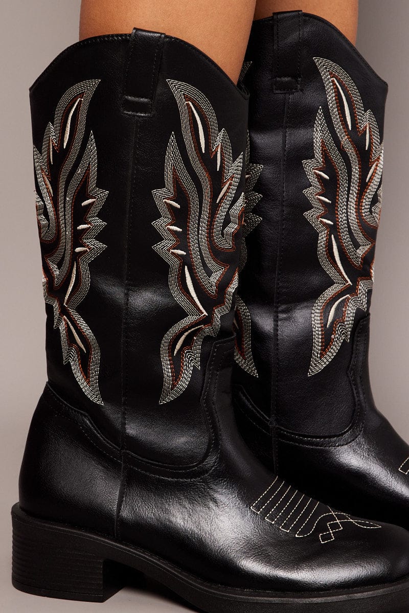 Black Embroidered Western Boots - Image 2