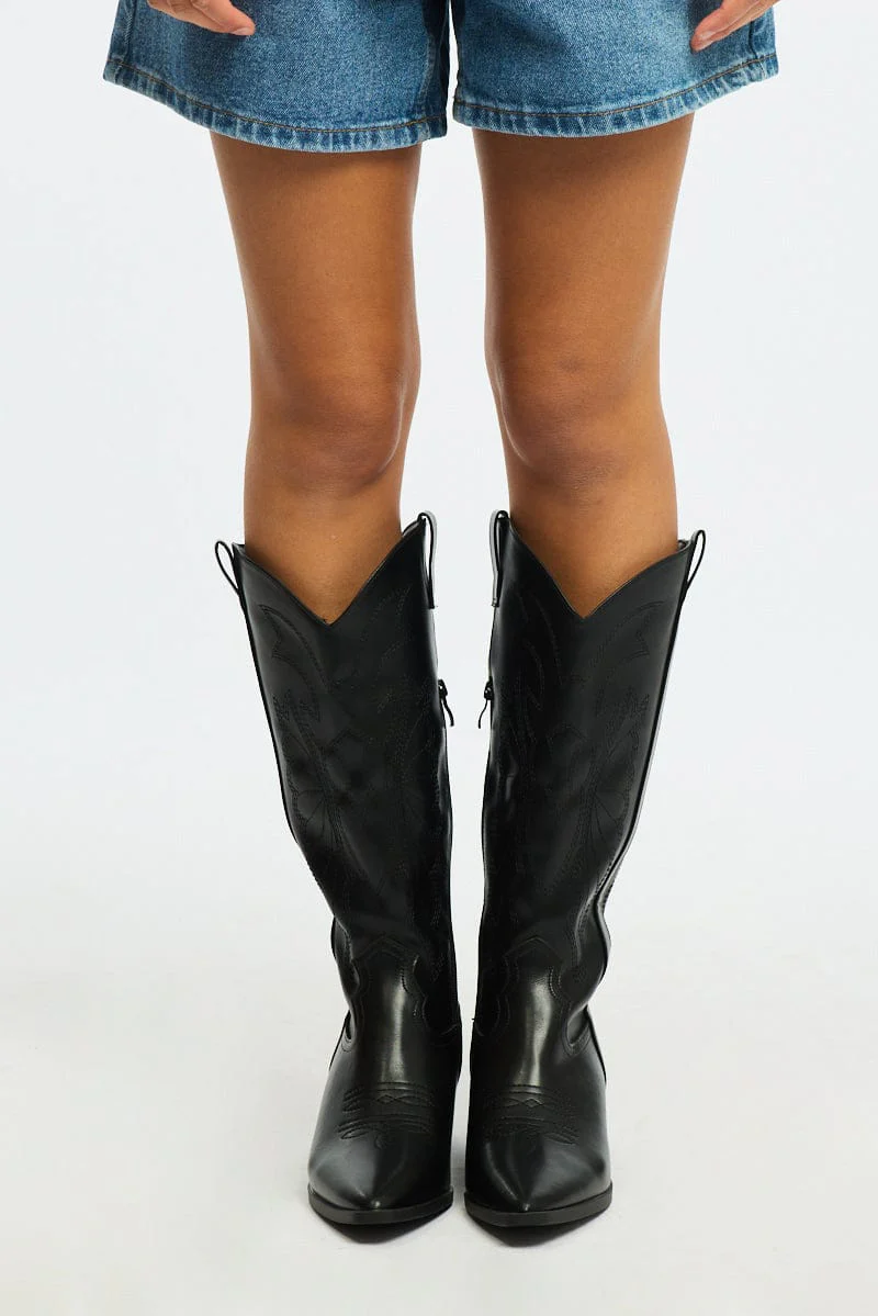 Black Embroidered Western Cowboy Boots - Image 2