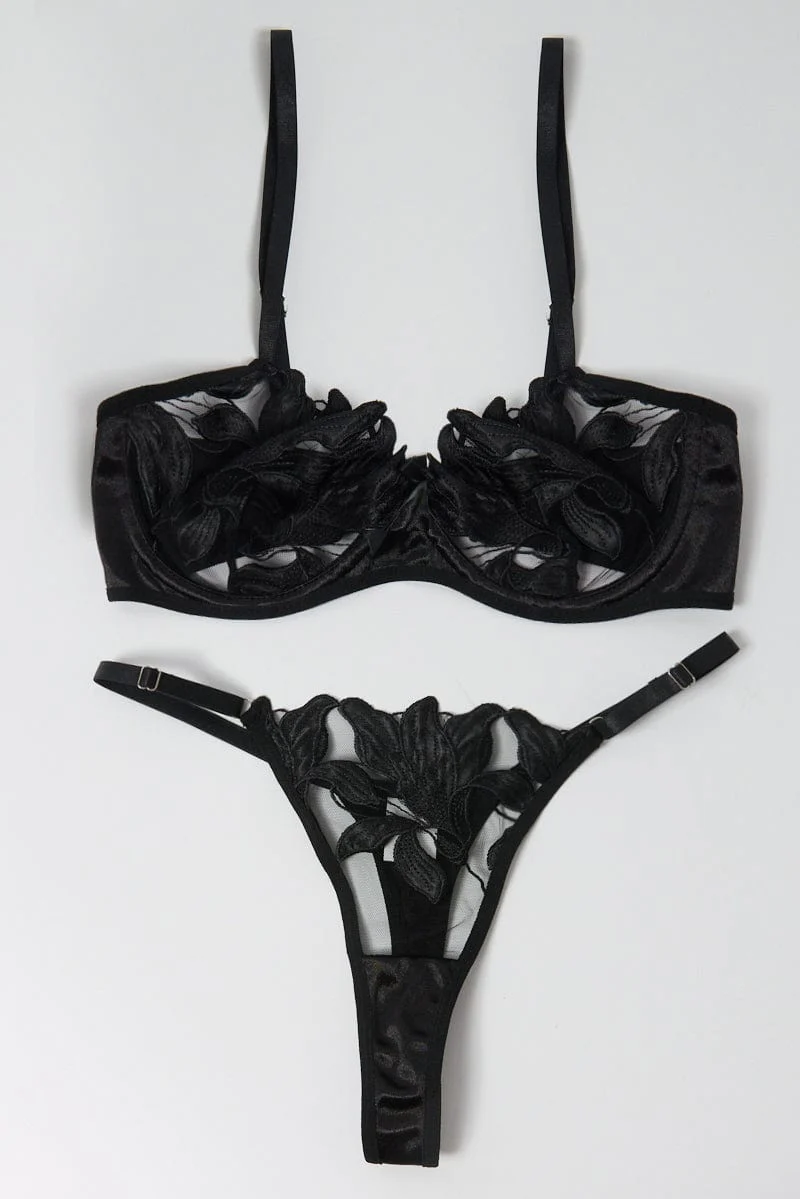 Black Embroidery Lingerie Set