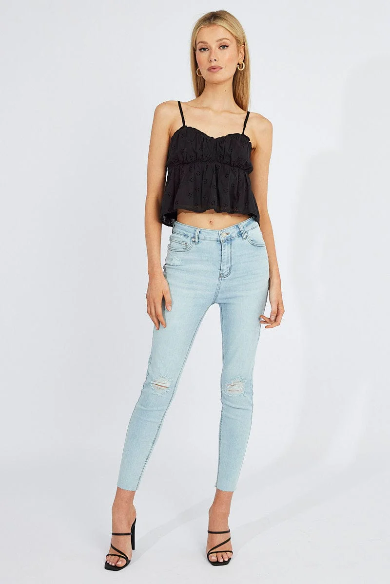 Black Eyelet Cami Top - Image 2