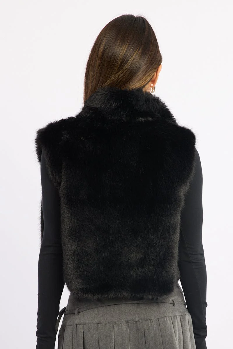 Black Faux Fur Vest - Image 4