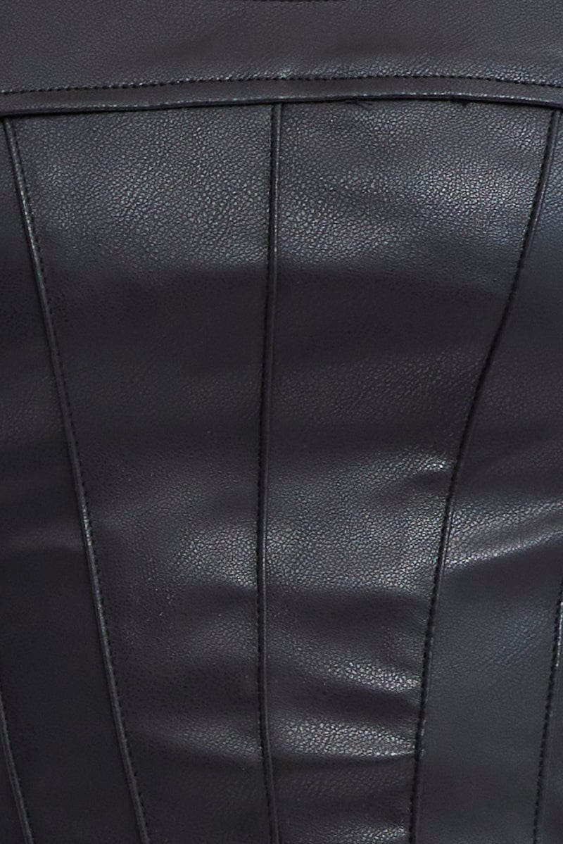 Black Faux Leather Corset Sleeveless Scoop Neck Stretch - Image 6