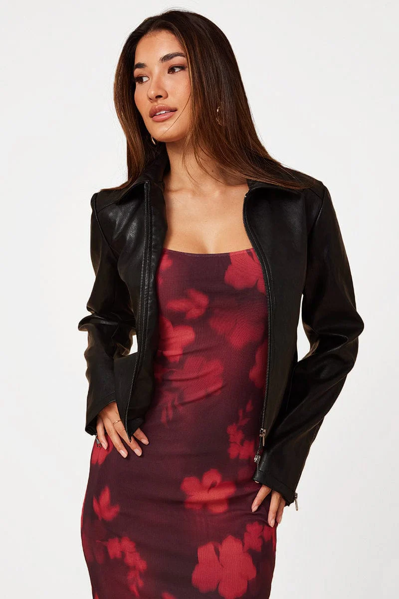 Black Faux Leather Jacket Long Sleeve