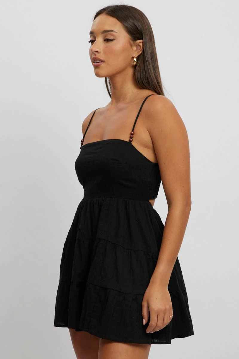 Black Fit And Flare Dress Bead Embellishment Mini - Image 3