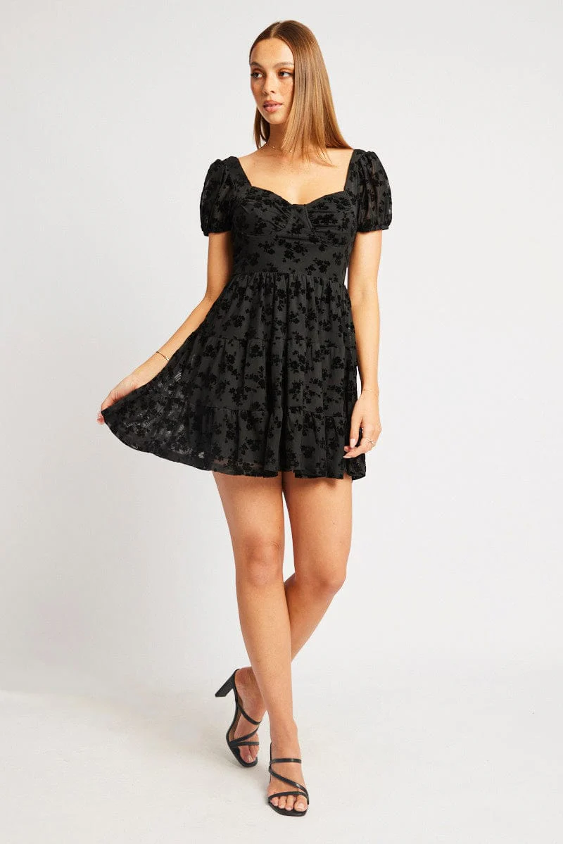 Black Fit And Flare Dress Mini Burn Out - Image 3