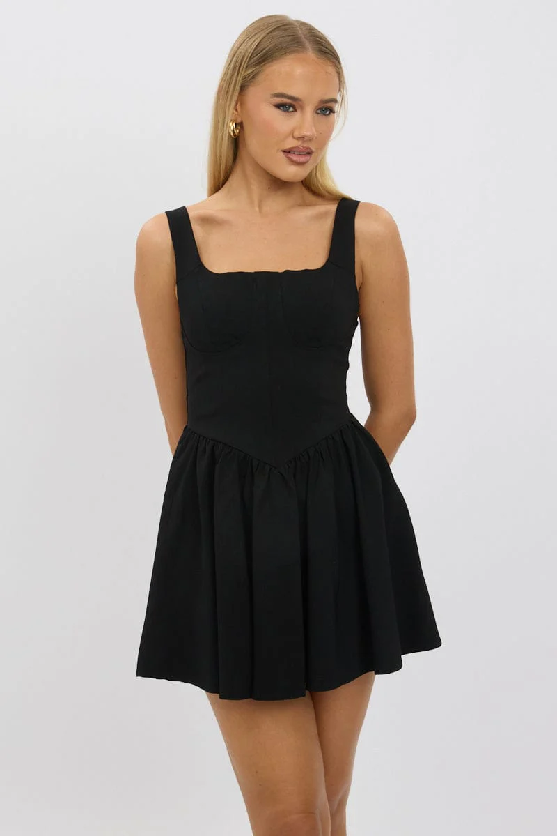 Black Fit And Flare Dress Mini - Image 3
