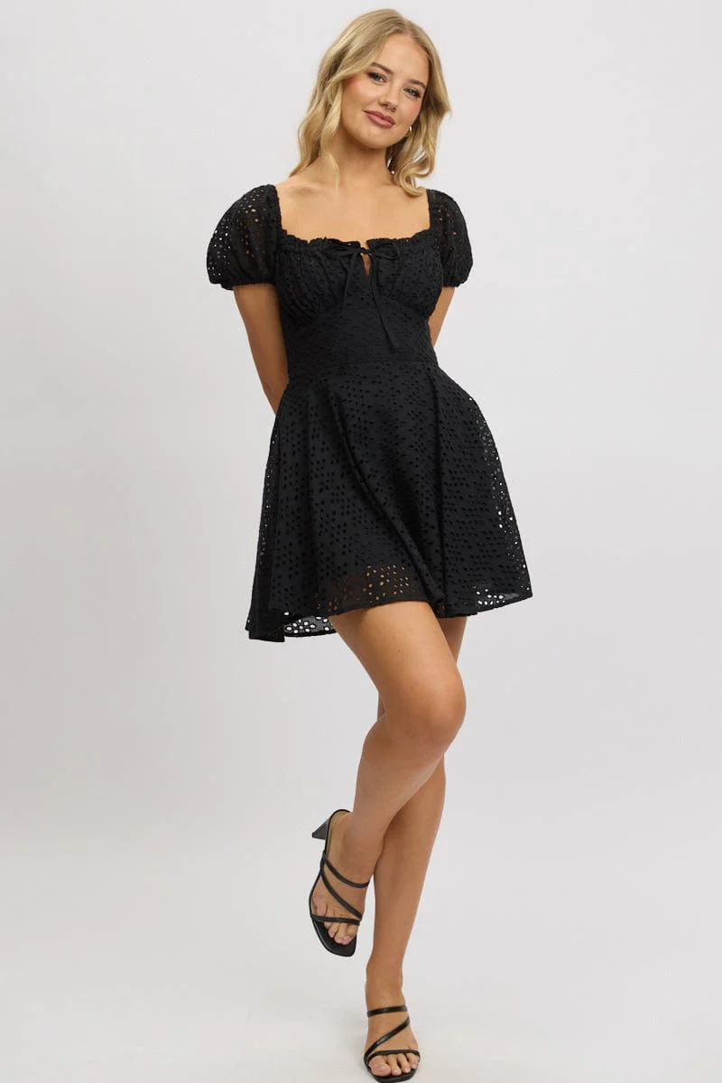 Black Fit And Flare Dress Mini Eyelet Fabric - Image 2