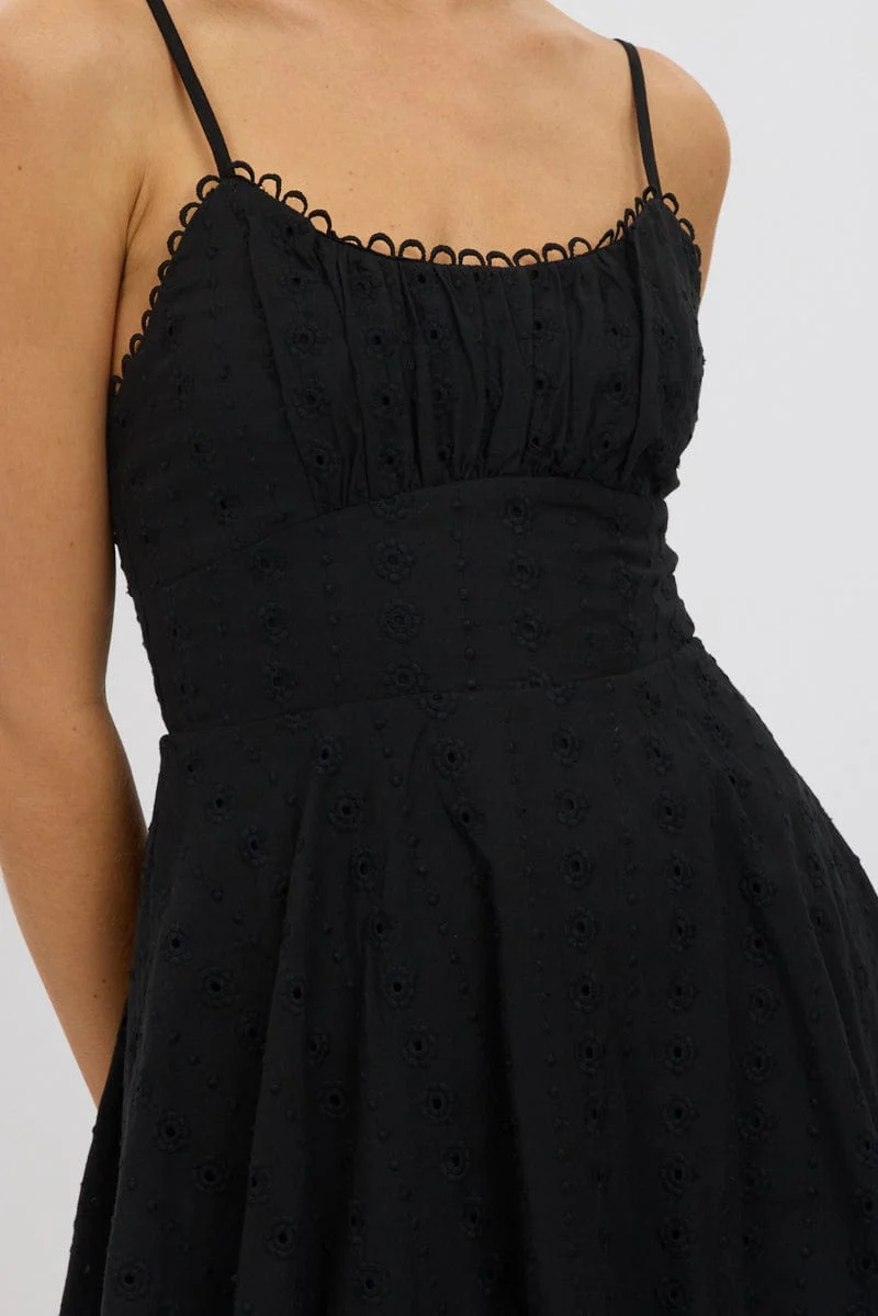 Black Fit And Flare Dress Mini Eyelet Fabric - Image 6