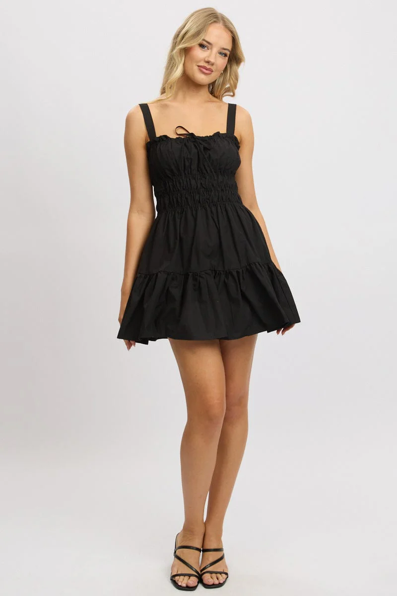 Black Fit And Flare Dress Mini Poplin - Image 2