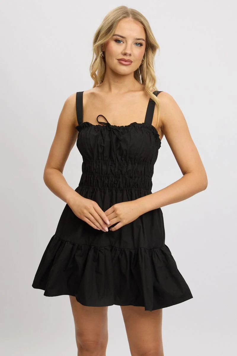 Black Fit And Flare Dress Mini Poplin - Image 3