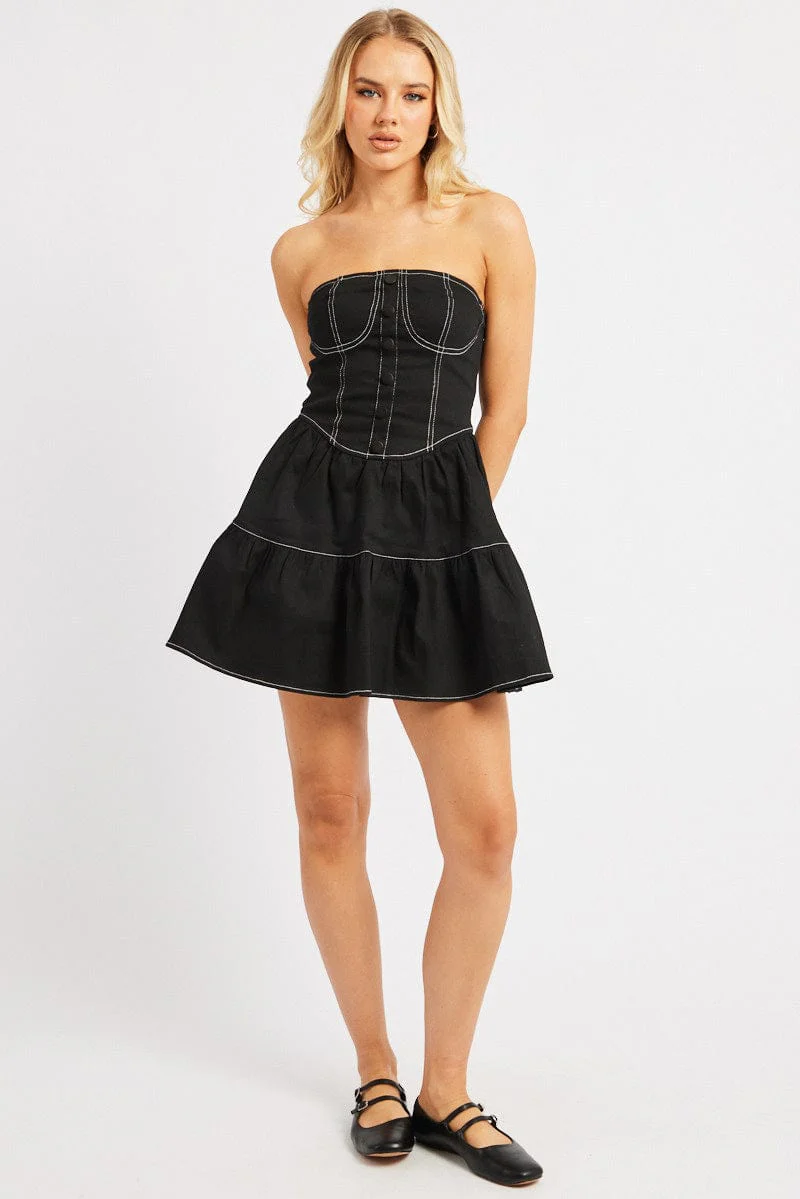 Black Fit And Flare Dress Mini Strapless - Image 2