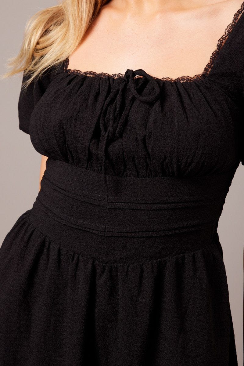 Black Fit And Flare Dress Puff Sleeve - Image 6