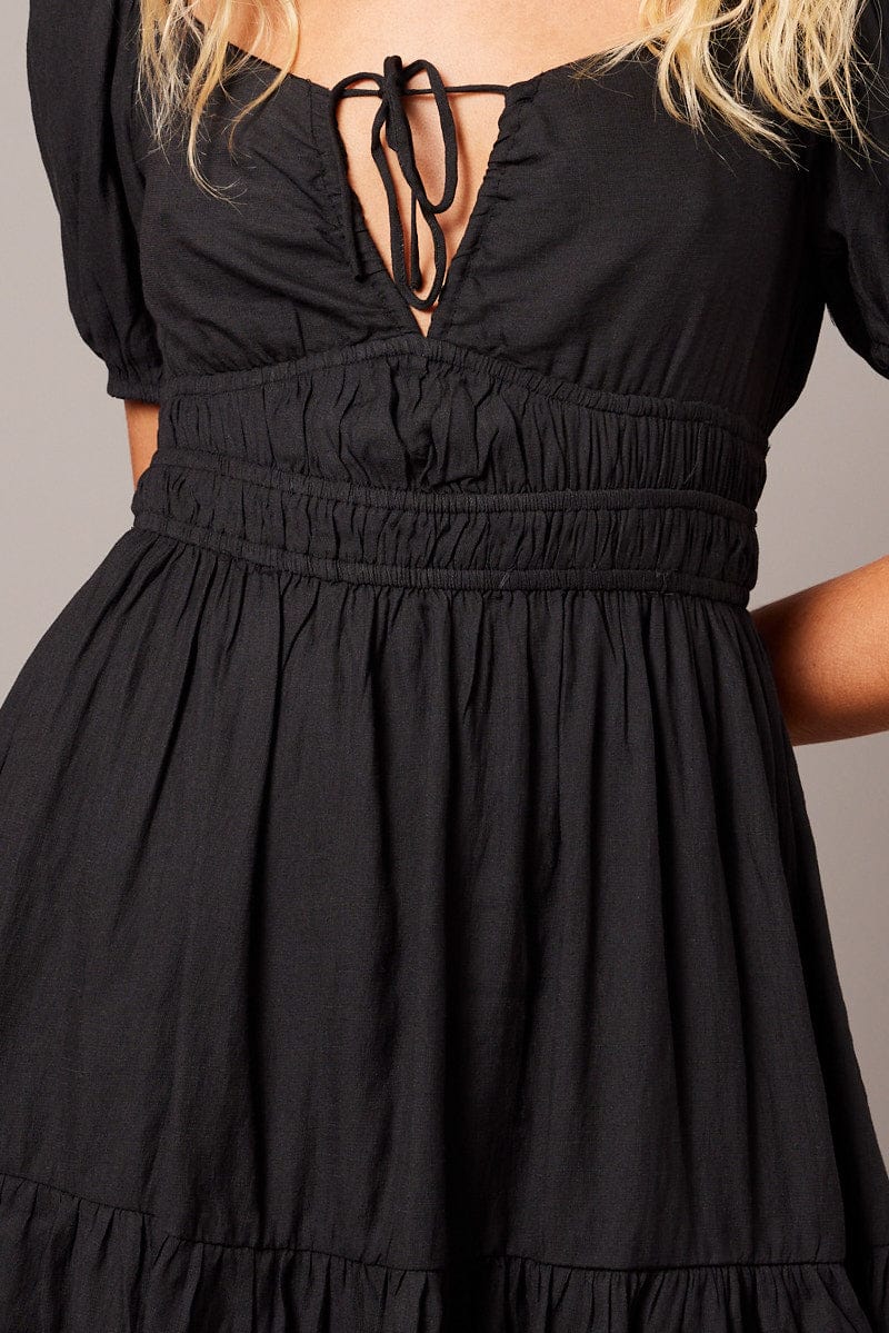 Black Fit And Flare Dress Puff Sleeve Mini - Image 6