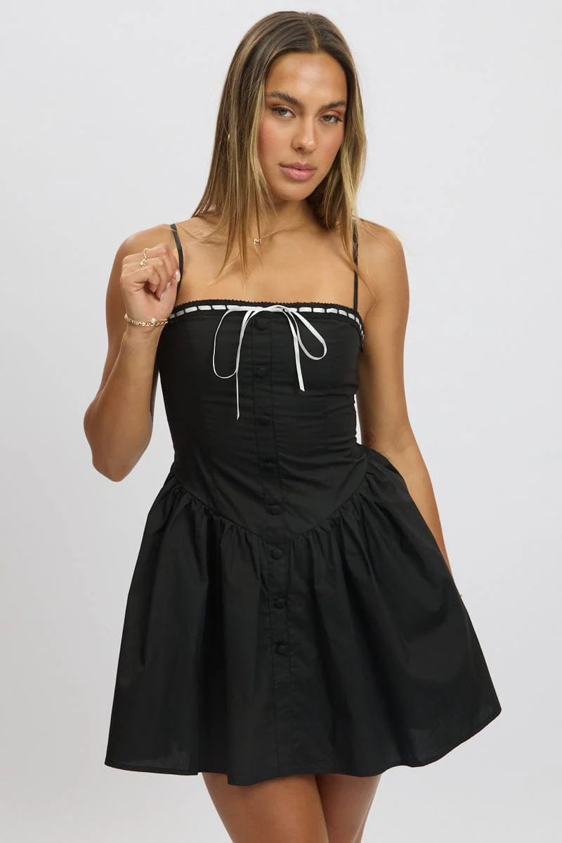 Black Fit And Flare Dress Ribbon Tape Mini - Image 2