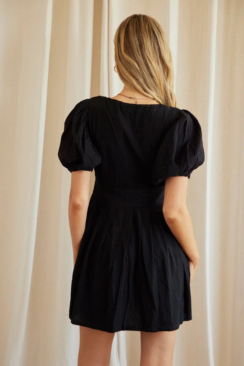 Black Fit And Flare Dress Short Sleeve V Neck - Image 5
