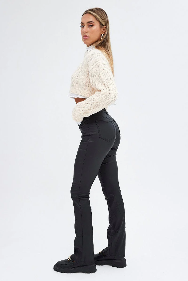 Black Flare Denim Jeans Coated High rise - Image 4